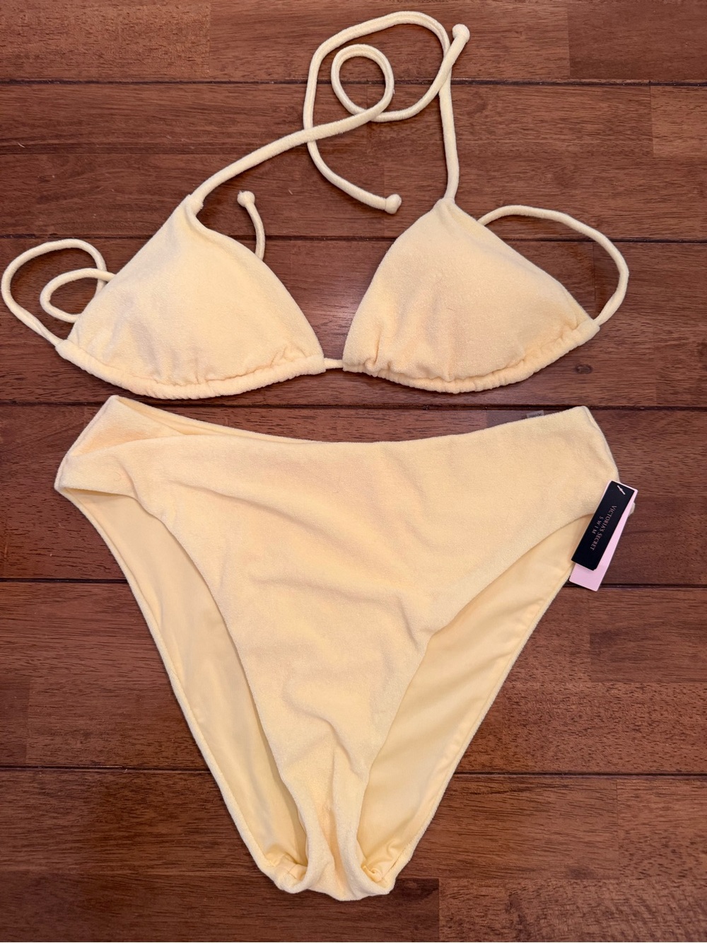 NWT-Victoria’s Secret Terry Cloth Bikini Set. Butter Yellow High Waist Size XXL
